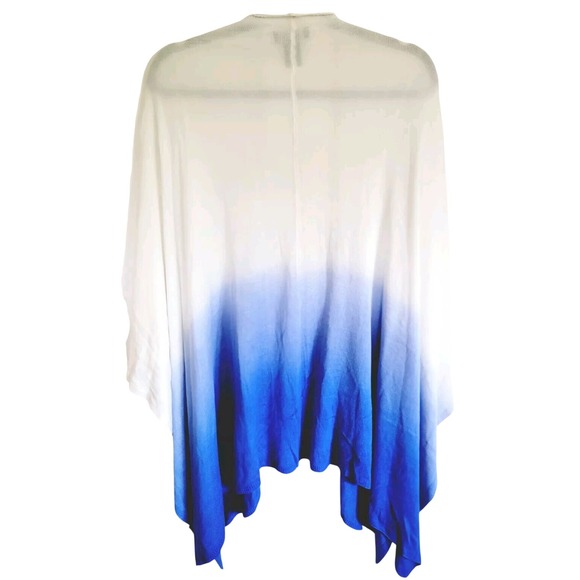 Lauren Ralph Lauren OS White & Blue Kimono Poncho Wrap Cape One Size Lightweight - Picture 4 of 8